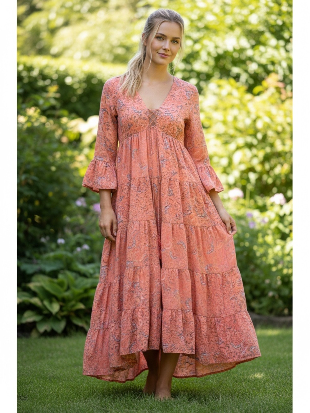 Anthro Boemo Tiered Maxi Dress Sz S Floral Boho Whimsy Paisley Cottagecore